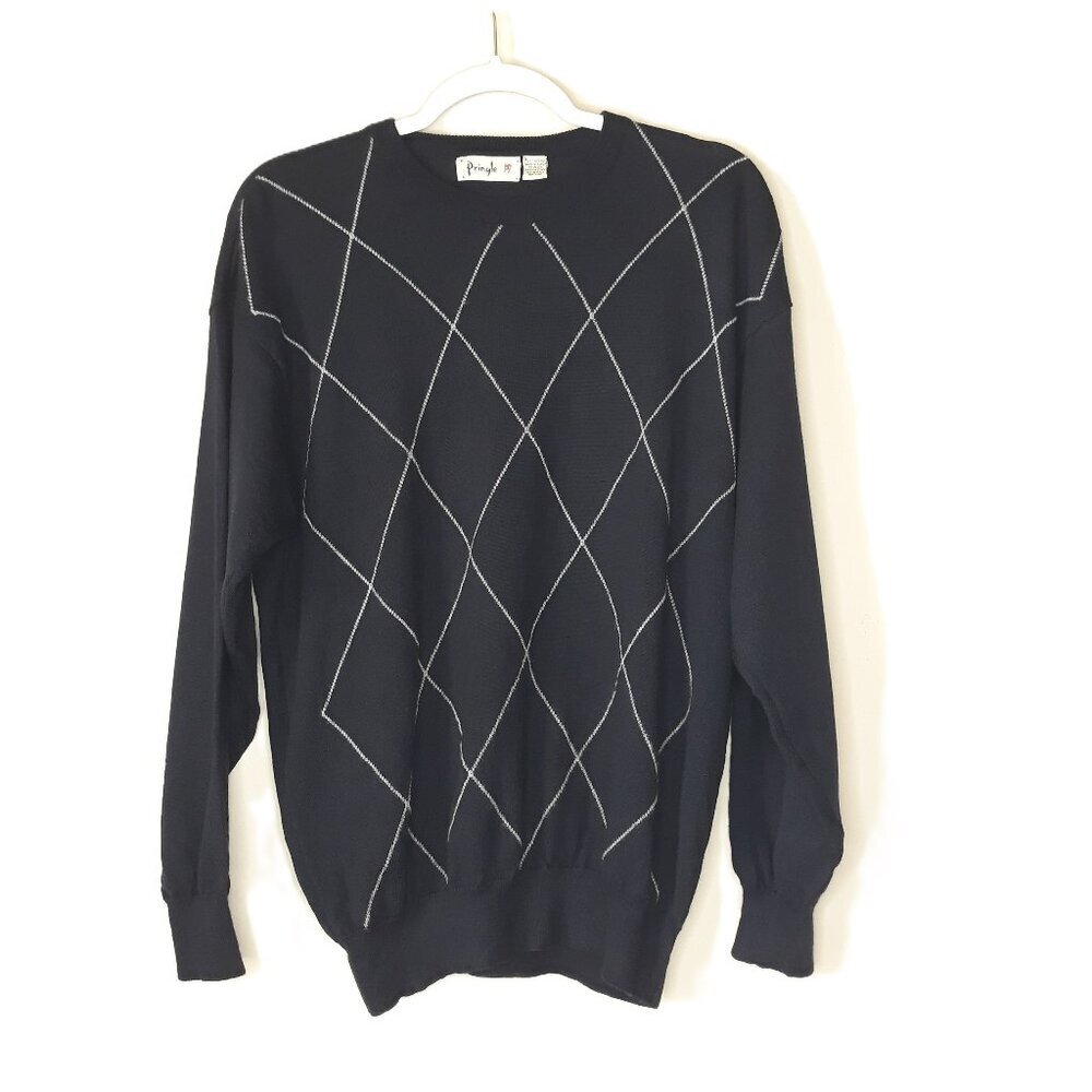 Pringle Crewneck Argyle Merino Wool Blue Sweater L